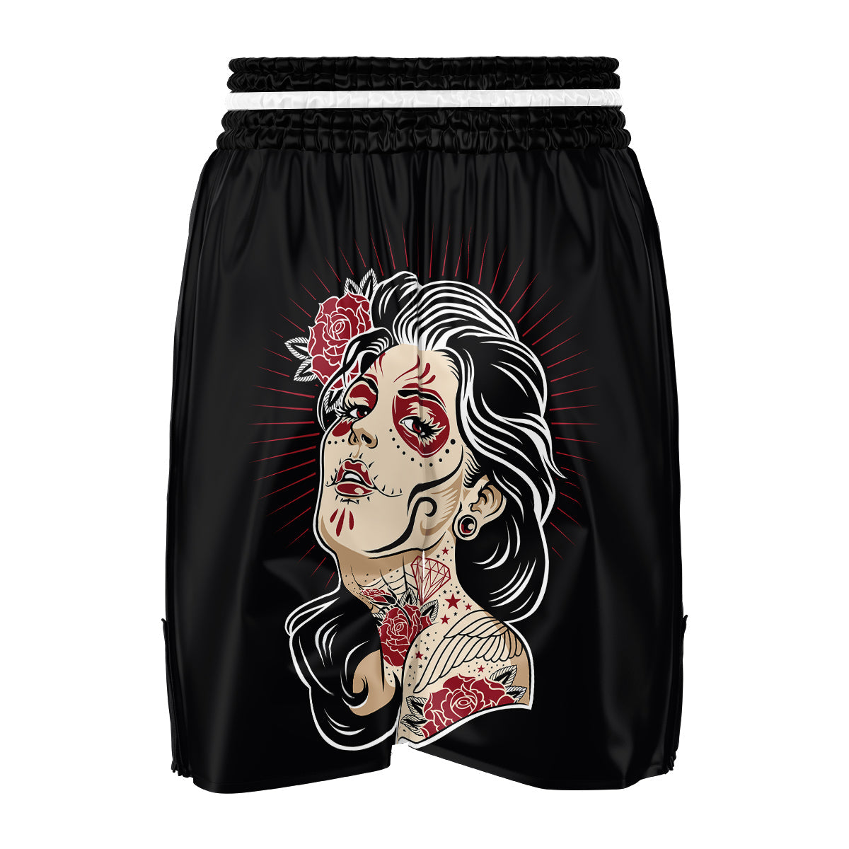 Day of The Dead Calavera Girl Print Boxing Shorts-grizzshop