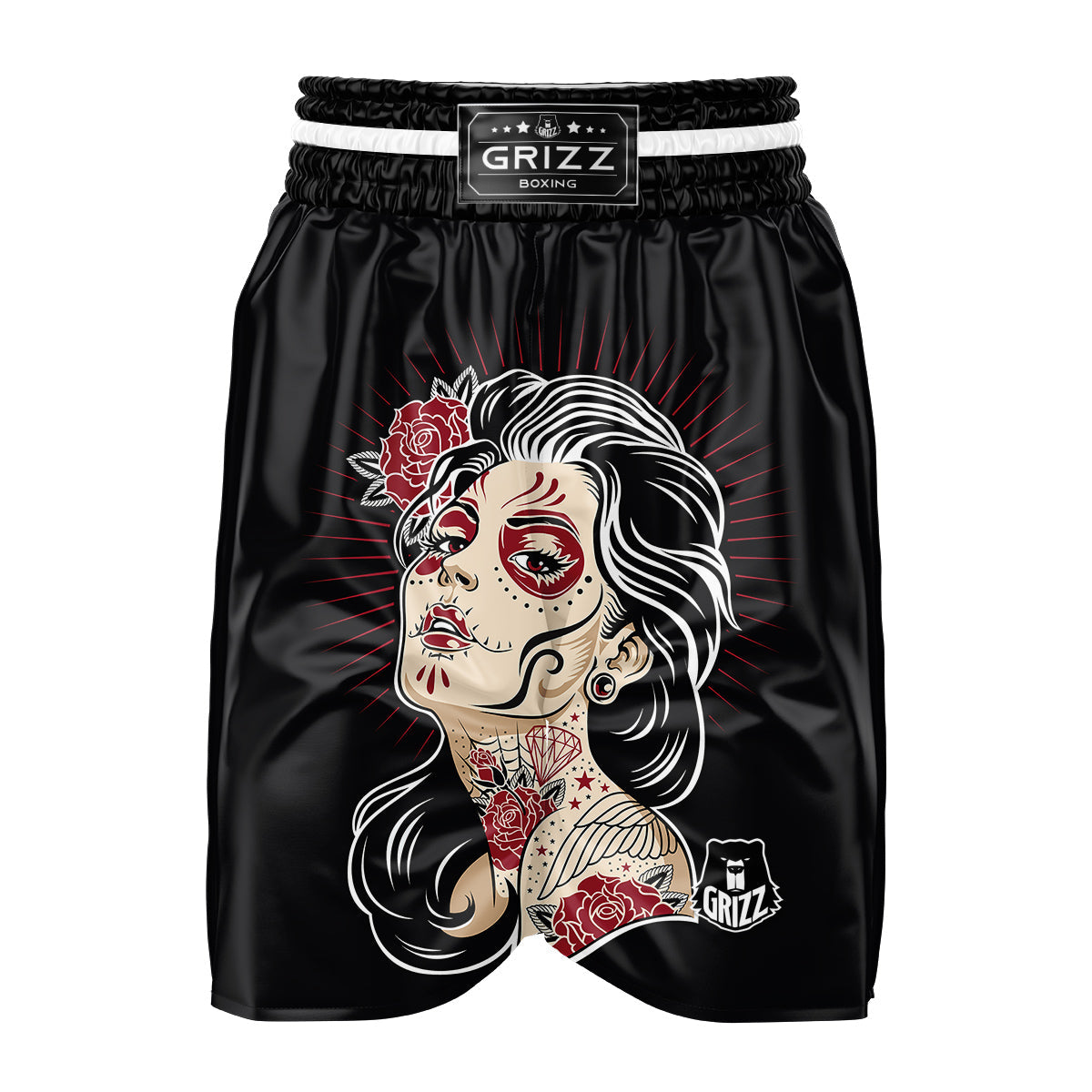 Day of The Dead Calavera Girl Print Boxing Shorts-grizzshop