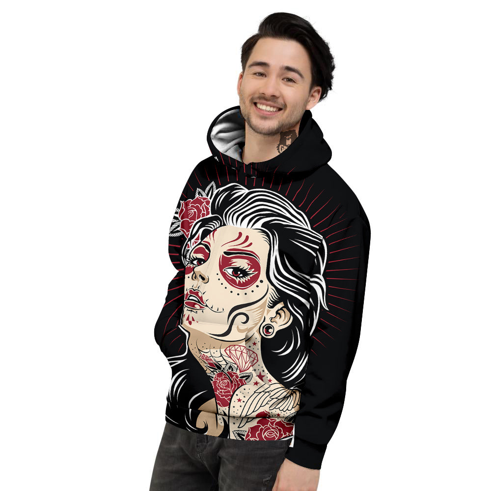 Day of The Dead Calavera Girl Print Men's Hoodie-grizzshop