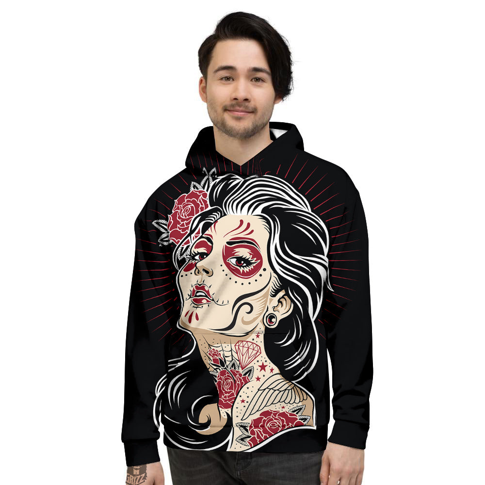 Day of The Dead Calavera Girl Print Men's Hoodie-grizzshop
