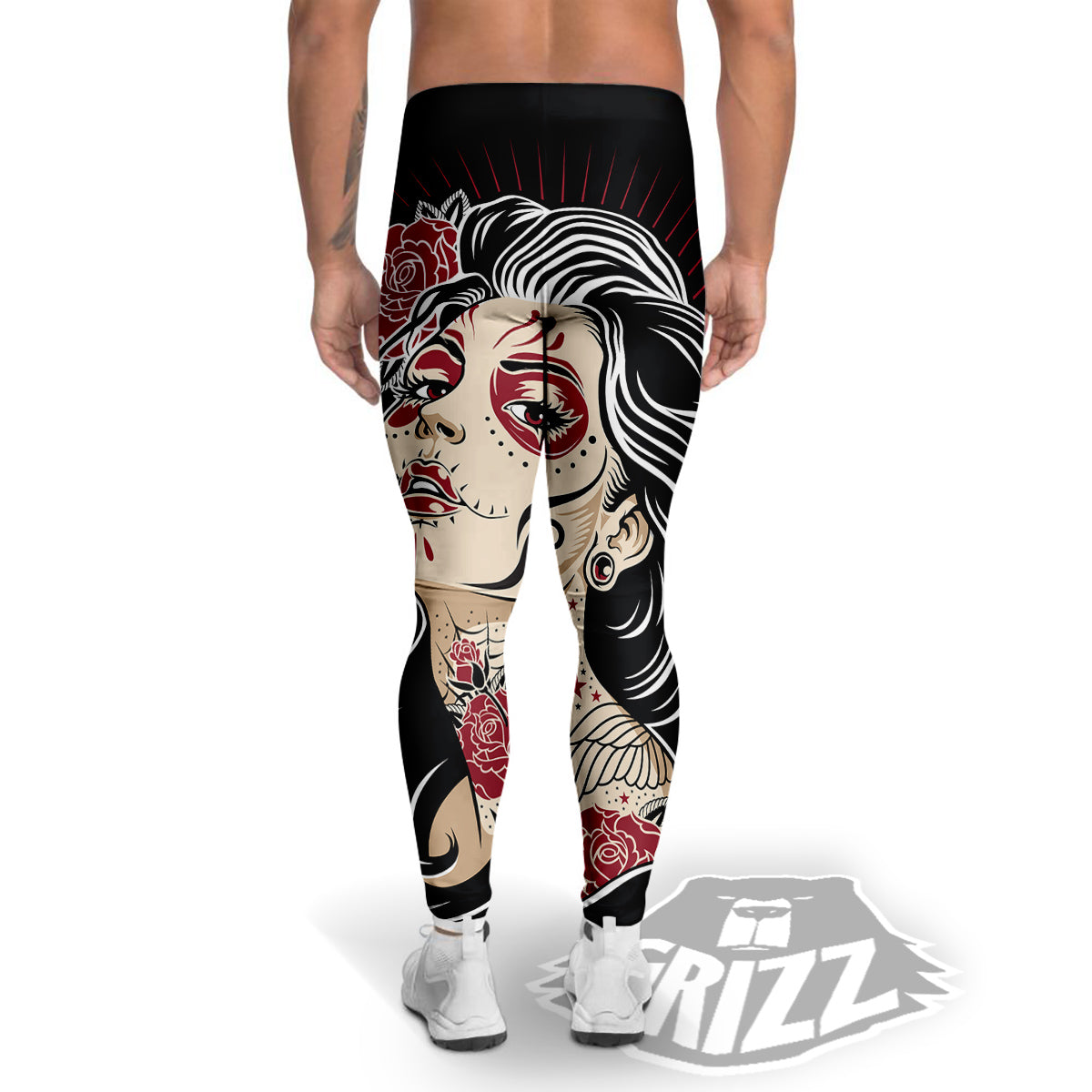 Day of The Dead Calavera Girl Print Men's Leggings-grizzshop