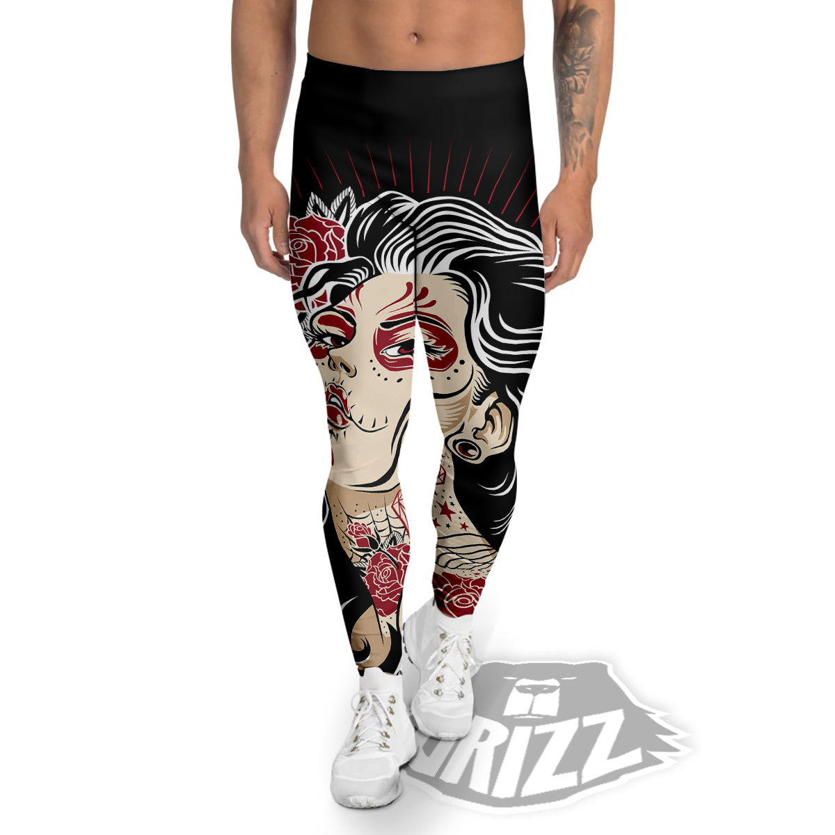 Day of The Dead Calavera Girl Print Men's Leggings-grizzshop
