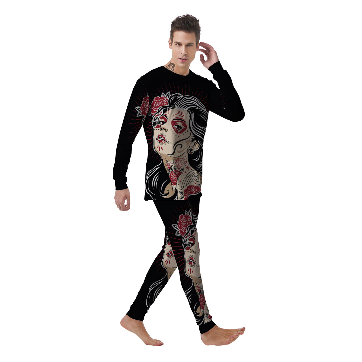 Day of The Dead Calavera Girl Print Men's Pajamas-grizzshop