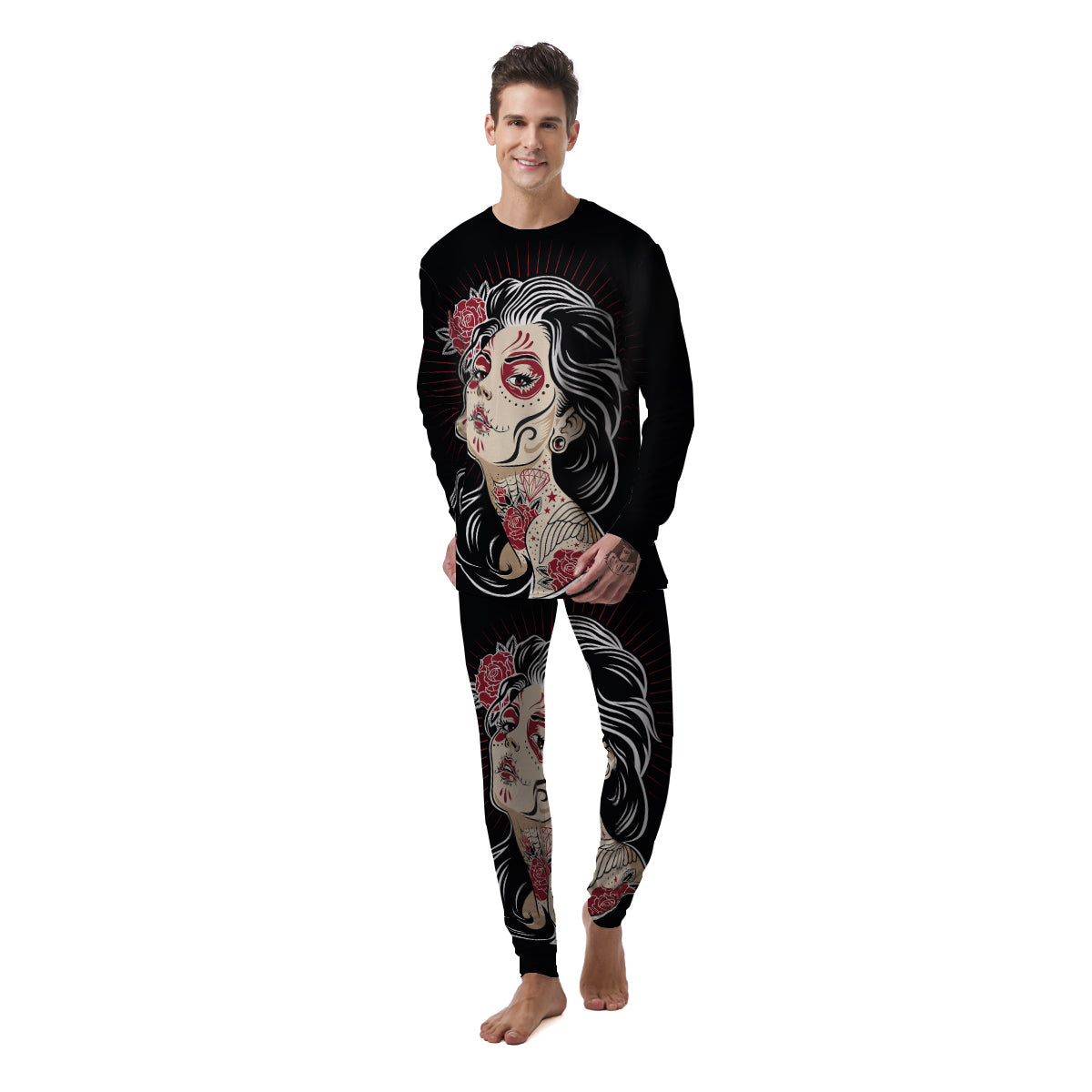 Day of The Dead Calavera Girl Print Men's Pajamas-grizzshop