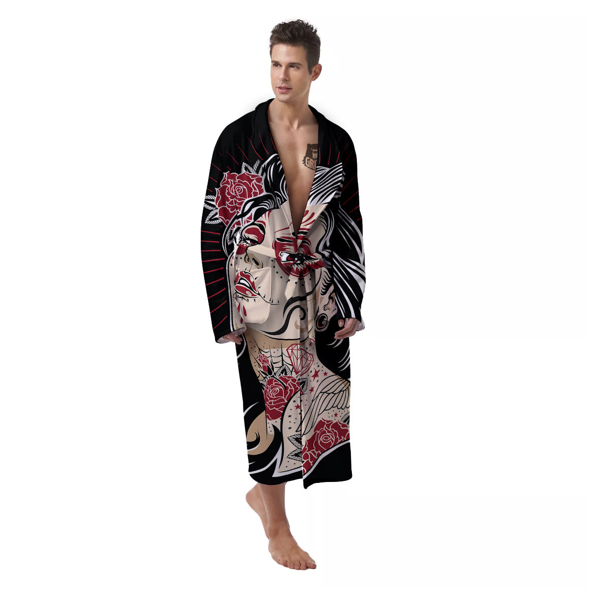 Day of The Dead Calavera Girl Print Men's Robe-grizzshop