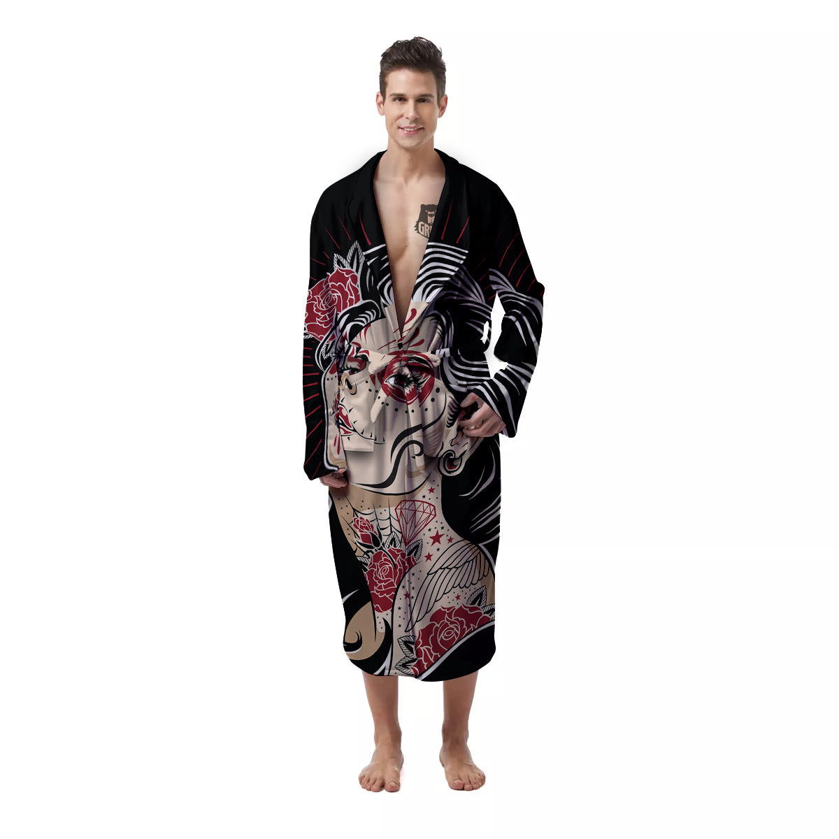 Day of The Dead Calavera Girl Print Men's Robe-grizzshop