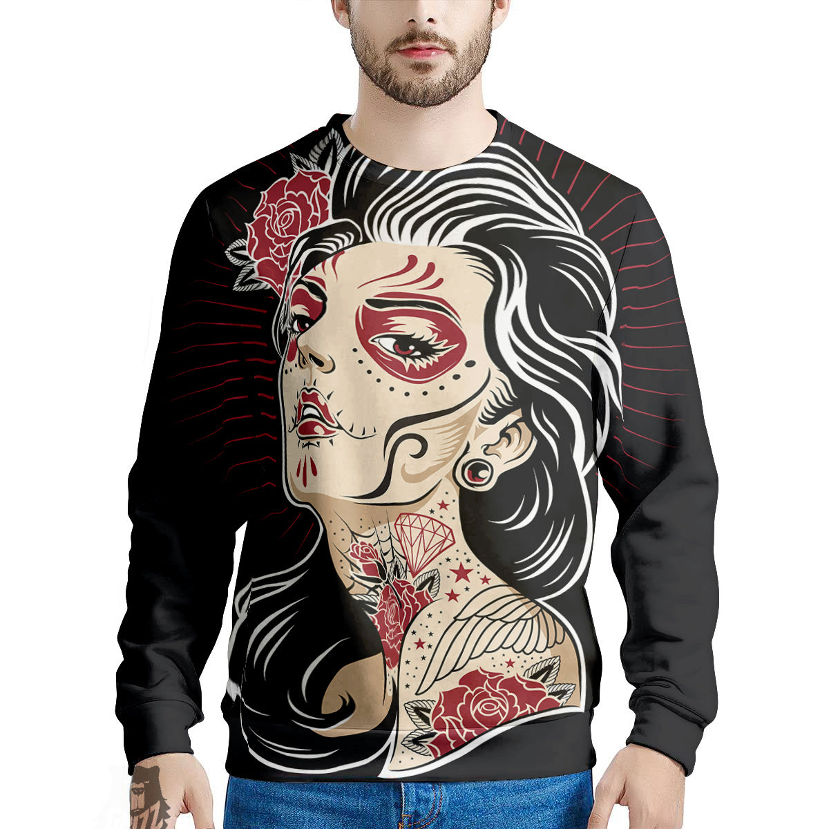 Day of The Dead Calavera Girl Print Men's Sweatshirt-grizzshop