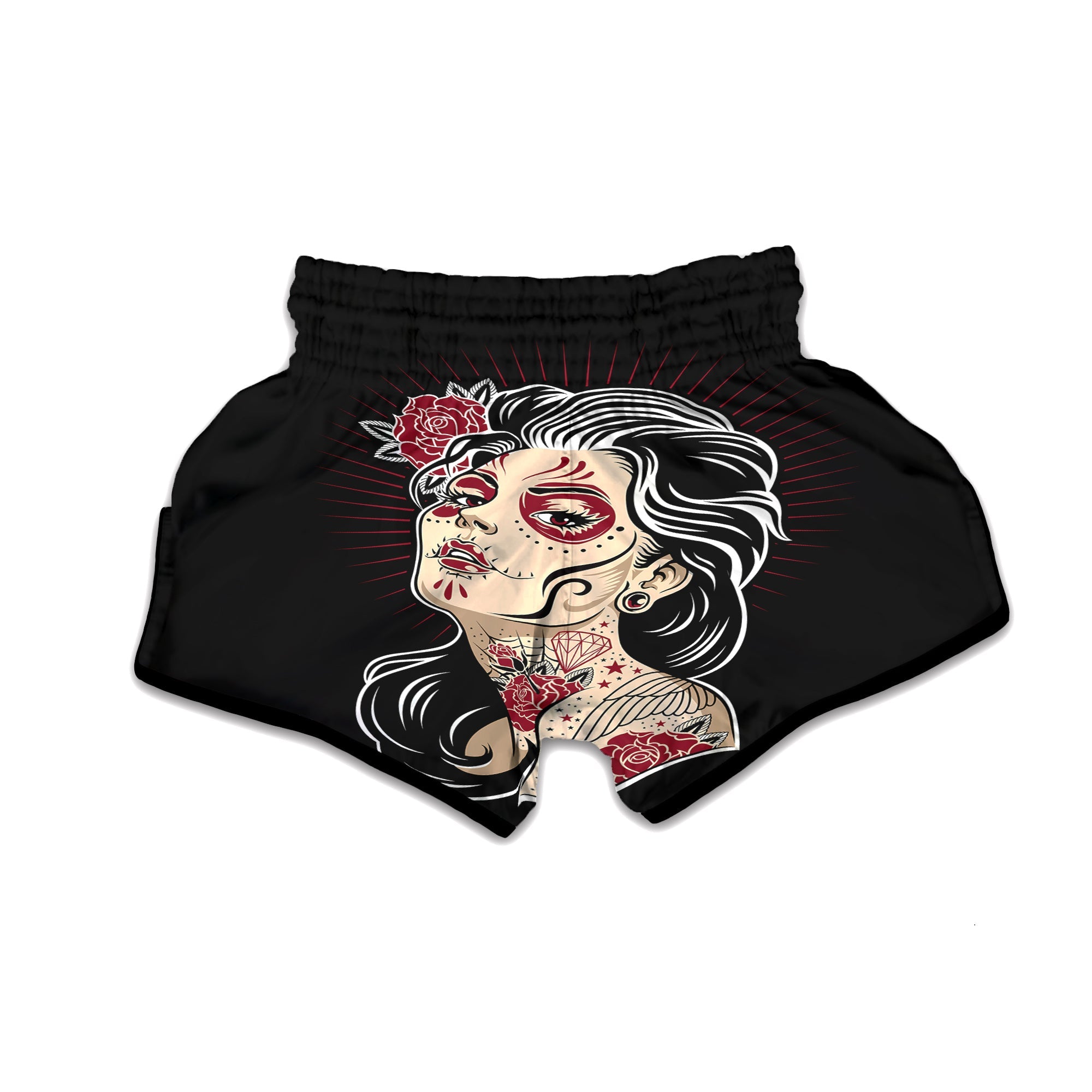 Day of The Dead Calavera Girl Print Muay Thai Boxing Shorts-grizzshop