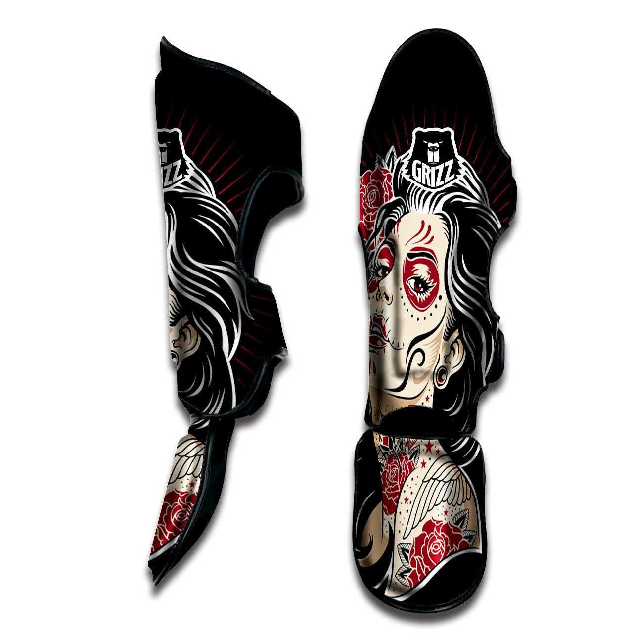 Day of The Dead Calavera Girl Print Muay Thai Shin Guards-grizzshop