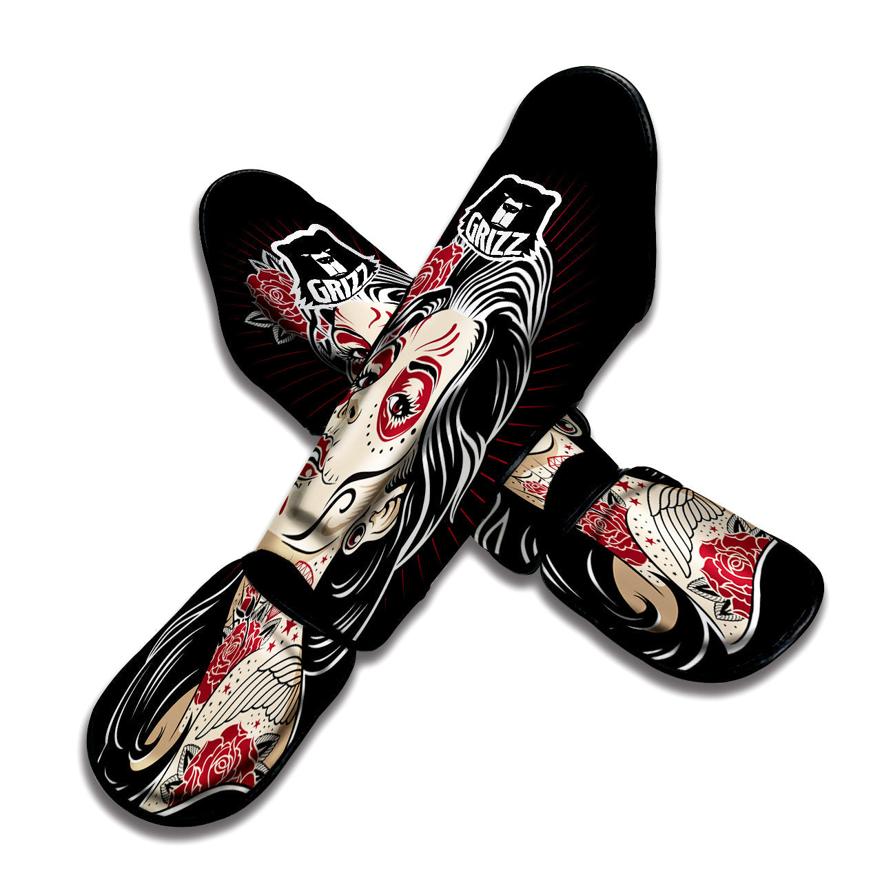 Day of The Dead Calavera Girl Print Muay Thai Shin Guards-grizzshop