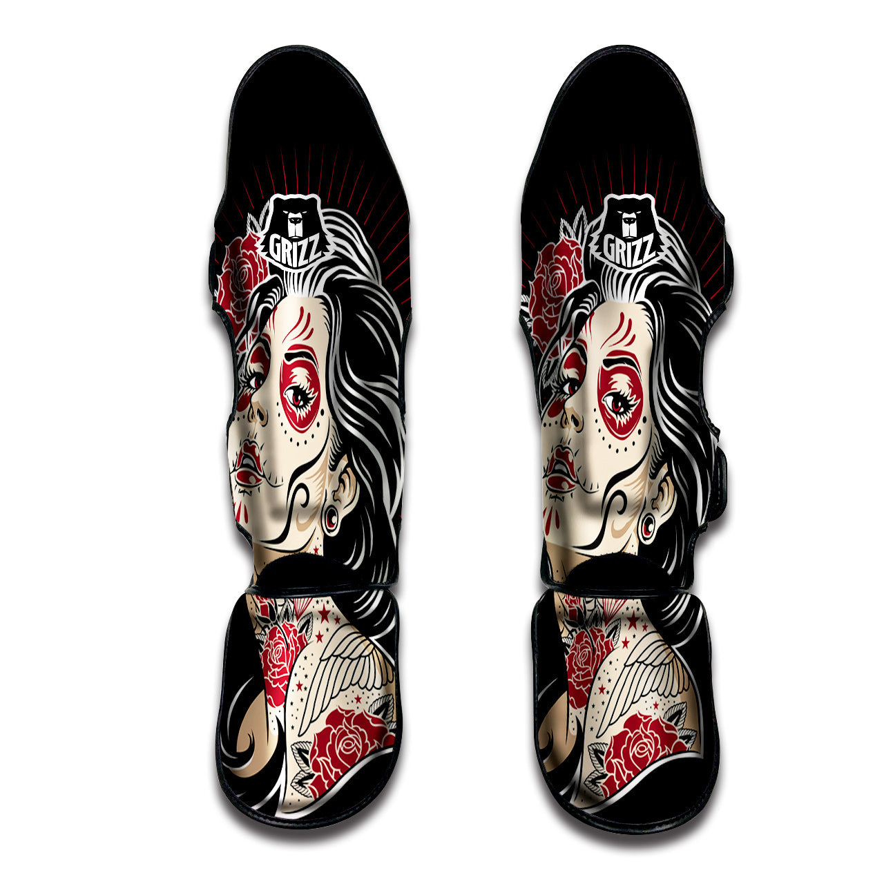 Day of The Dead Calavera Girl Print Muay Thai Shin Guards-grizzshop