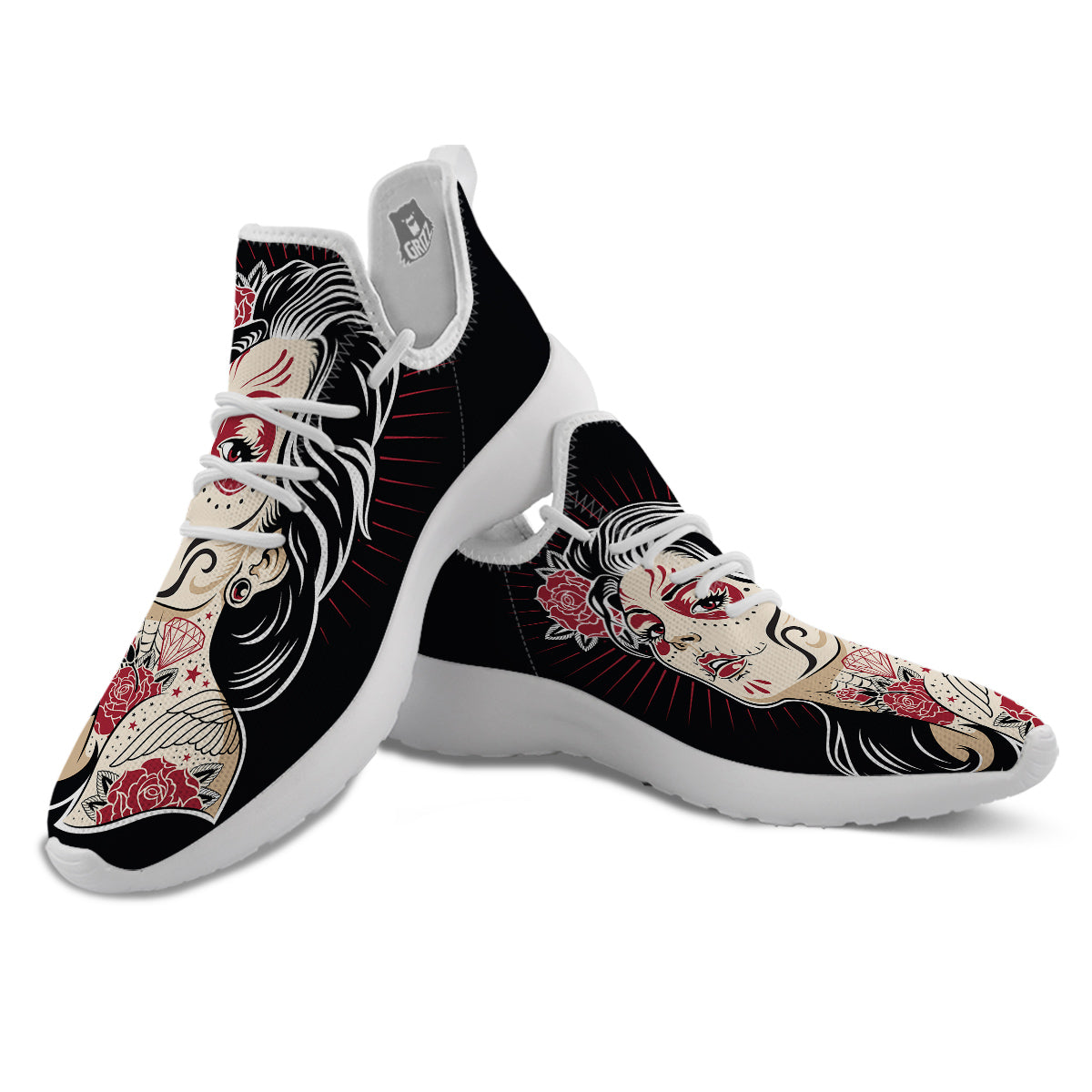 Day of The Dead Calavera Girl Print White Athletic Shoes-grizzshop