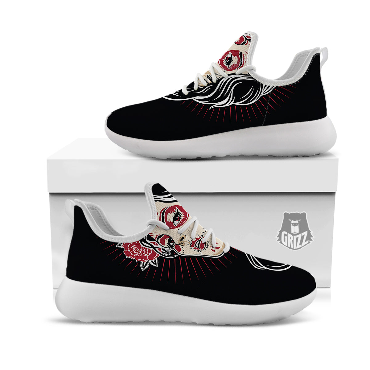 Day of The Dead Calavera Girl Print White Athletic Shoes-grizzshop