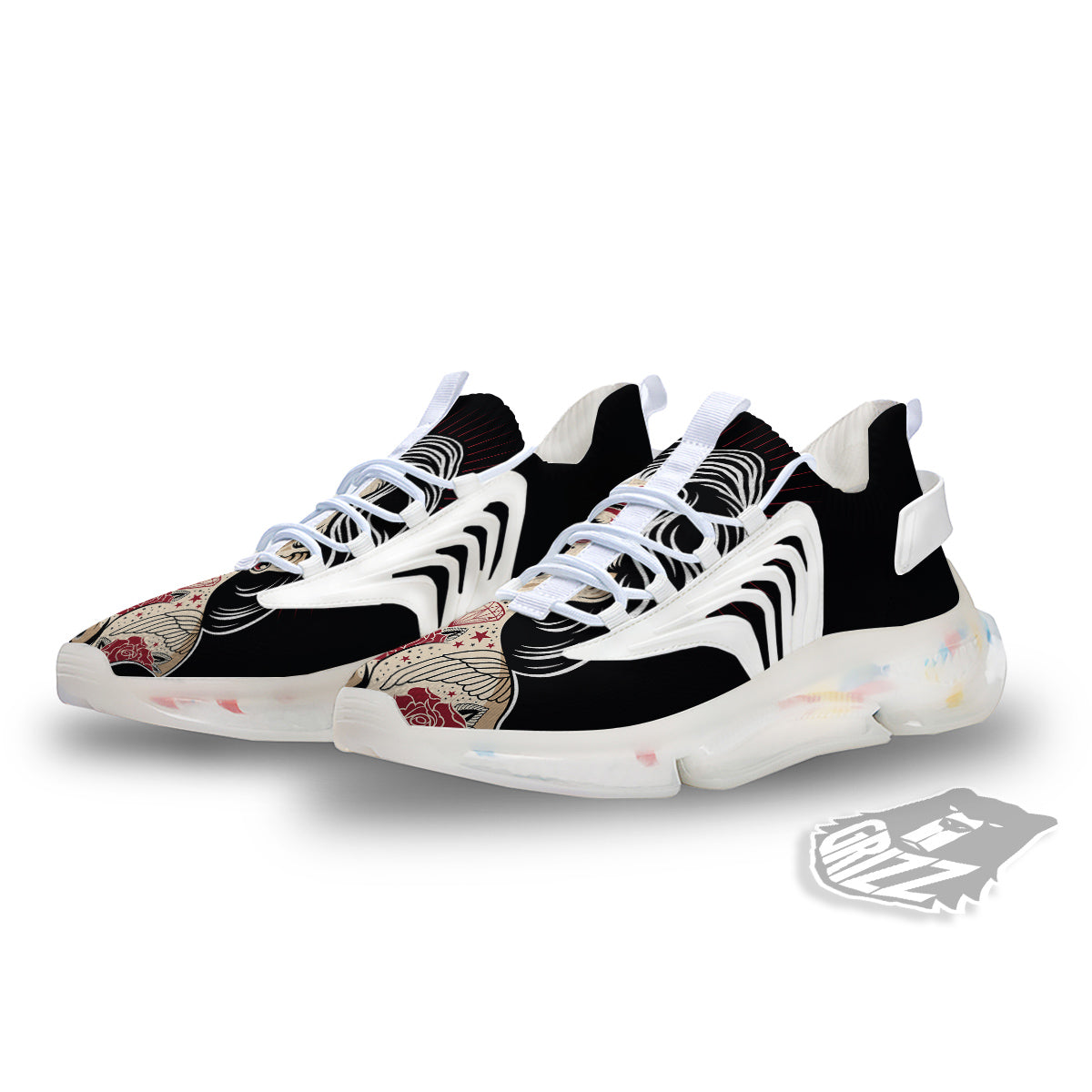 Day of The Dead Calavera Girl Print White Gym Shoes-grizzshop