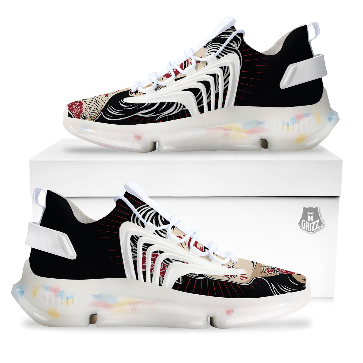Day of The Dead Calavera Girl Print White Gym Shoes-grizzshop