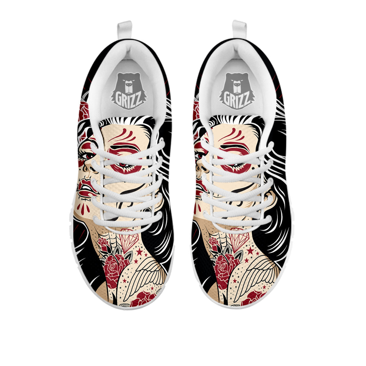 Day of The Dead Calavera Girl Print White Sneaker-grizzshop