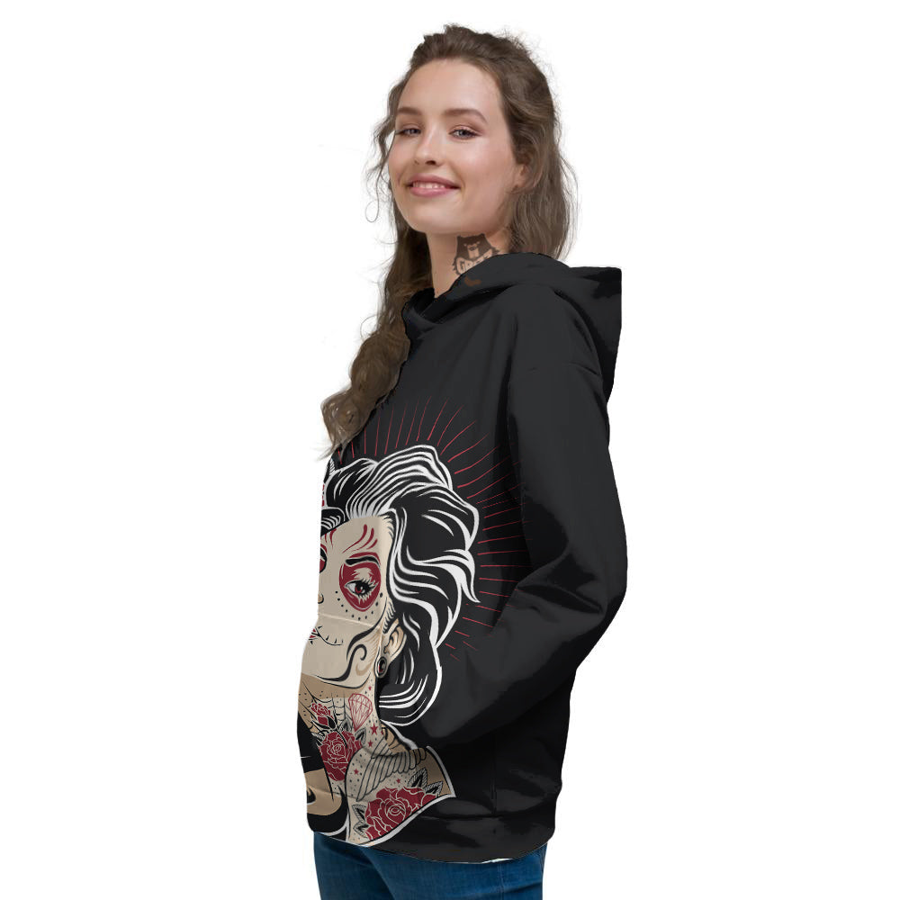 Day of The Dead Calavera Girl Print Women's Hoodie-grizzshop