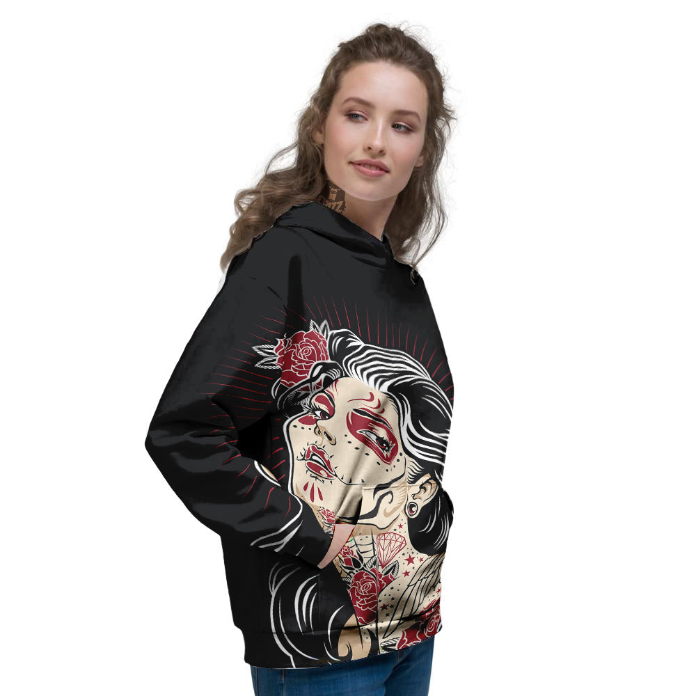 Day of The Dead Calavera Girl Print Women's Hoodie-grizzshop