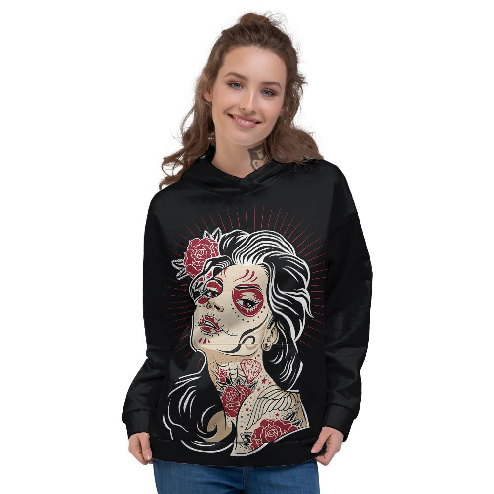 Day of The Dead Calavera Girl Print Women's Hoodie-grizzshop