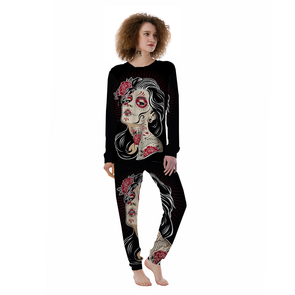 Day of The Dead Calavera Girl Print Women's Pajamas-grizzshop