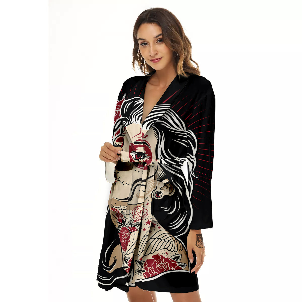 Day of The Dead Calavera Girl Print Women's Robe-grizzshop
