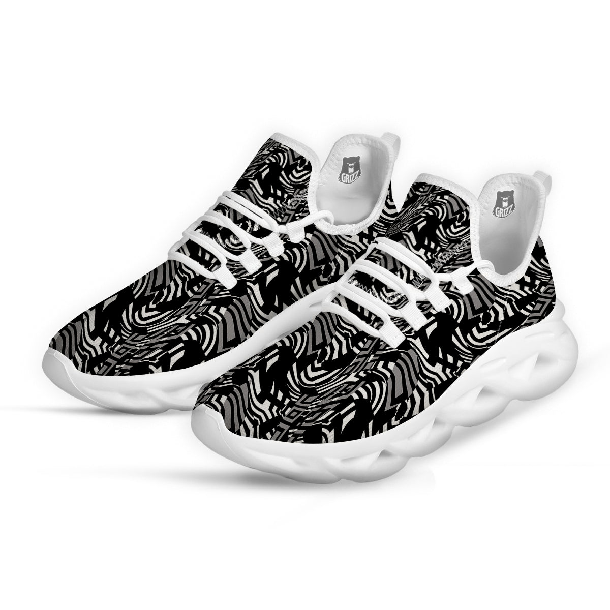 Dazzle Abstract Print Pattern White Running Shoes-grizzshop