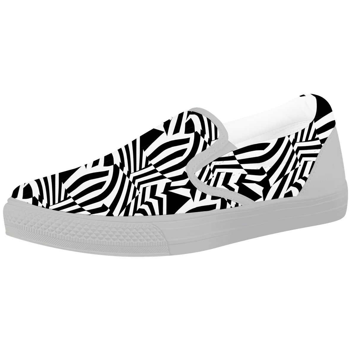 Dazzle White And Black Print Pattern White Slip On Shoes-grizzshop