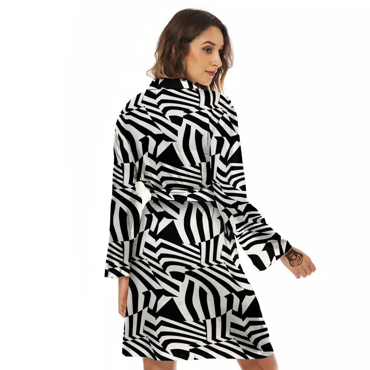 Dazzle White And Black Print Pattern Women's Robe-grizzshop