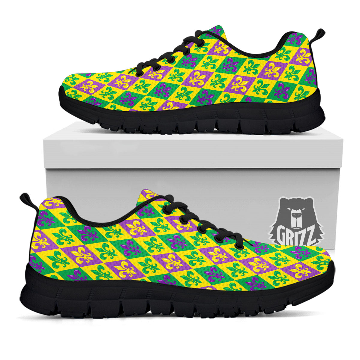 De Lis Mardi Gras Print Pattern Black Sneaker-grizzshop