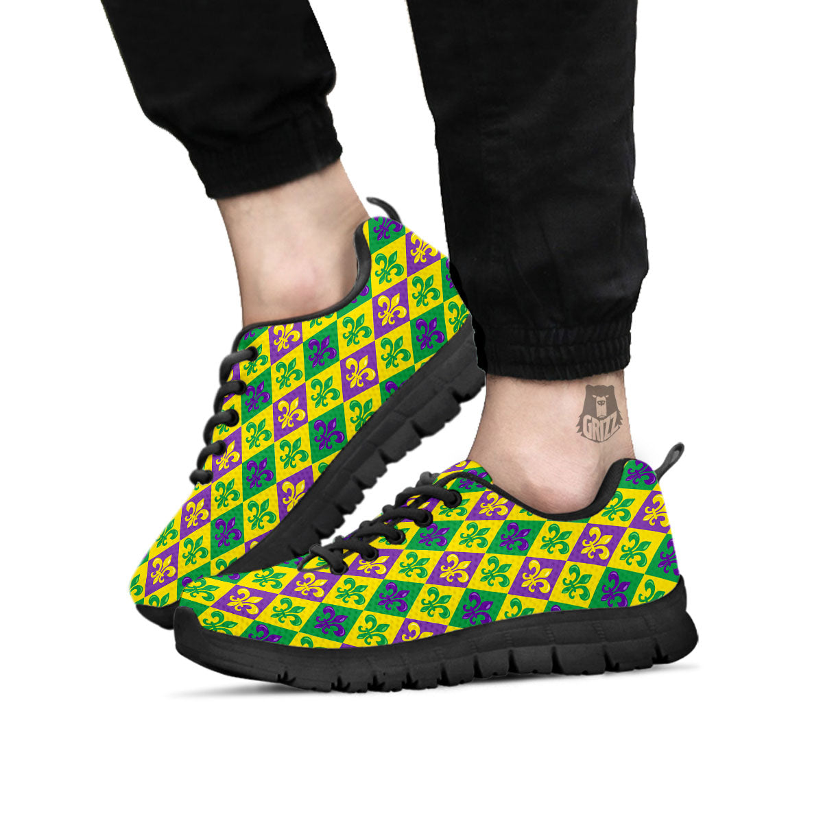 De Lis Mardi Gras Print Pattern Black Sneaker-grizzshop