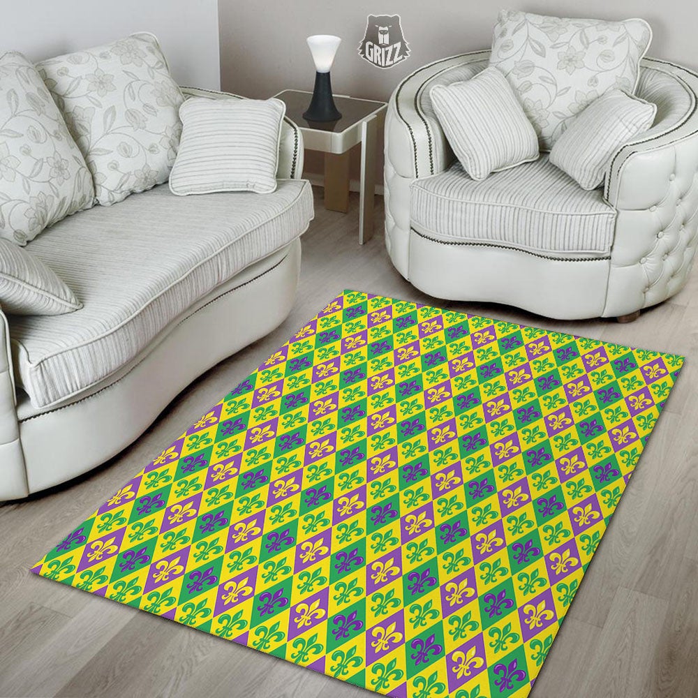 De Lis Mardi Gras Print Pattern Floor Mat-grizzshop