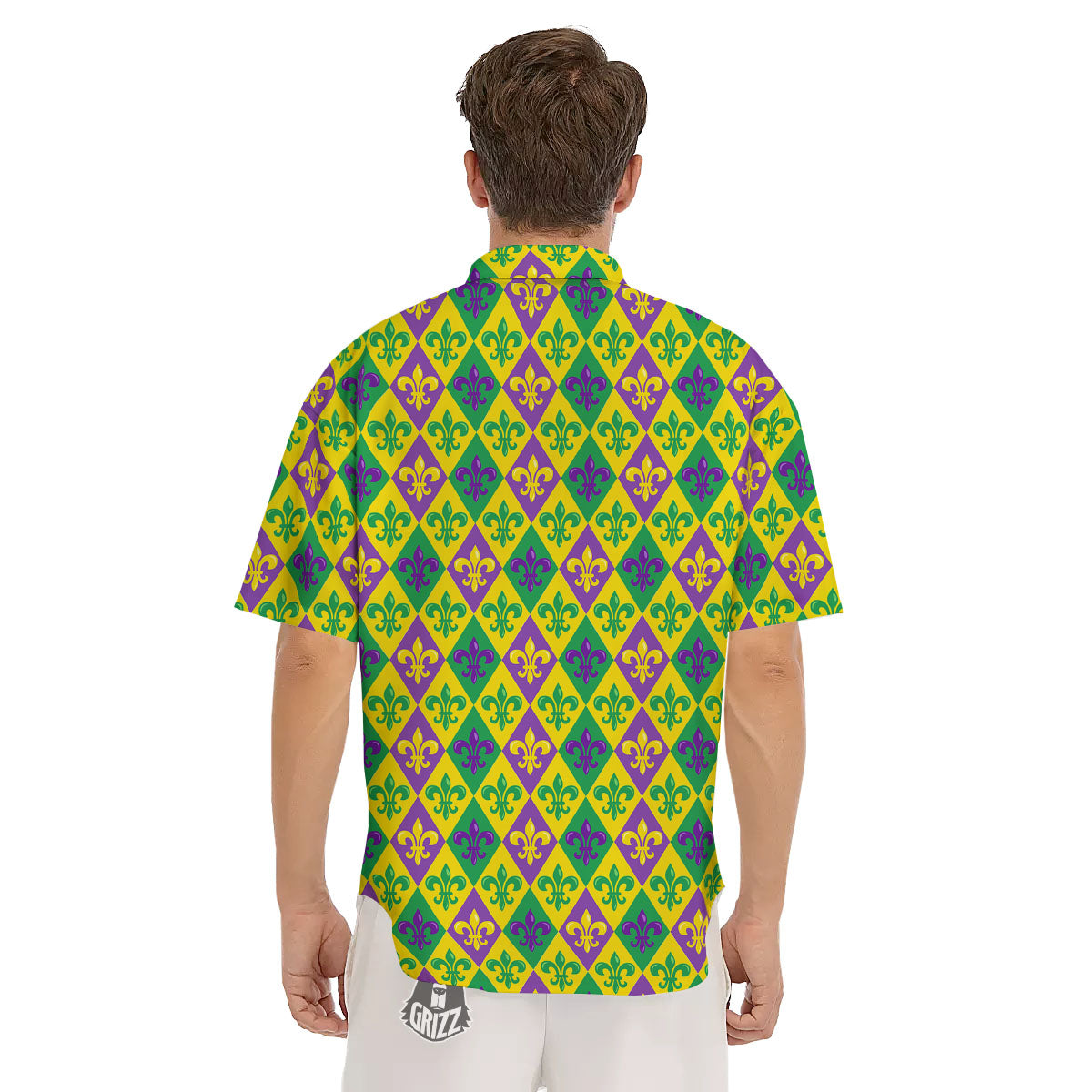 De Lis Mardi Gras Print Pattern Men's Short Sleeve Shirts-grizzshop