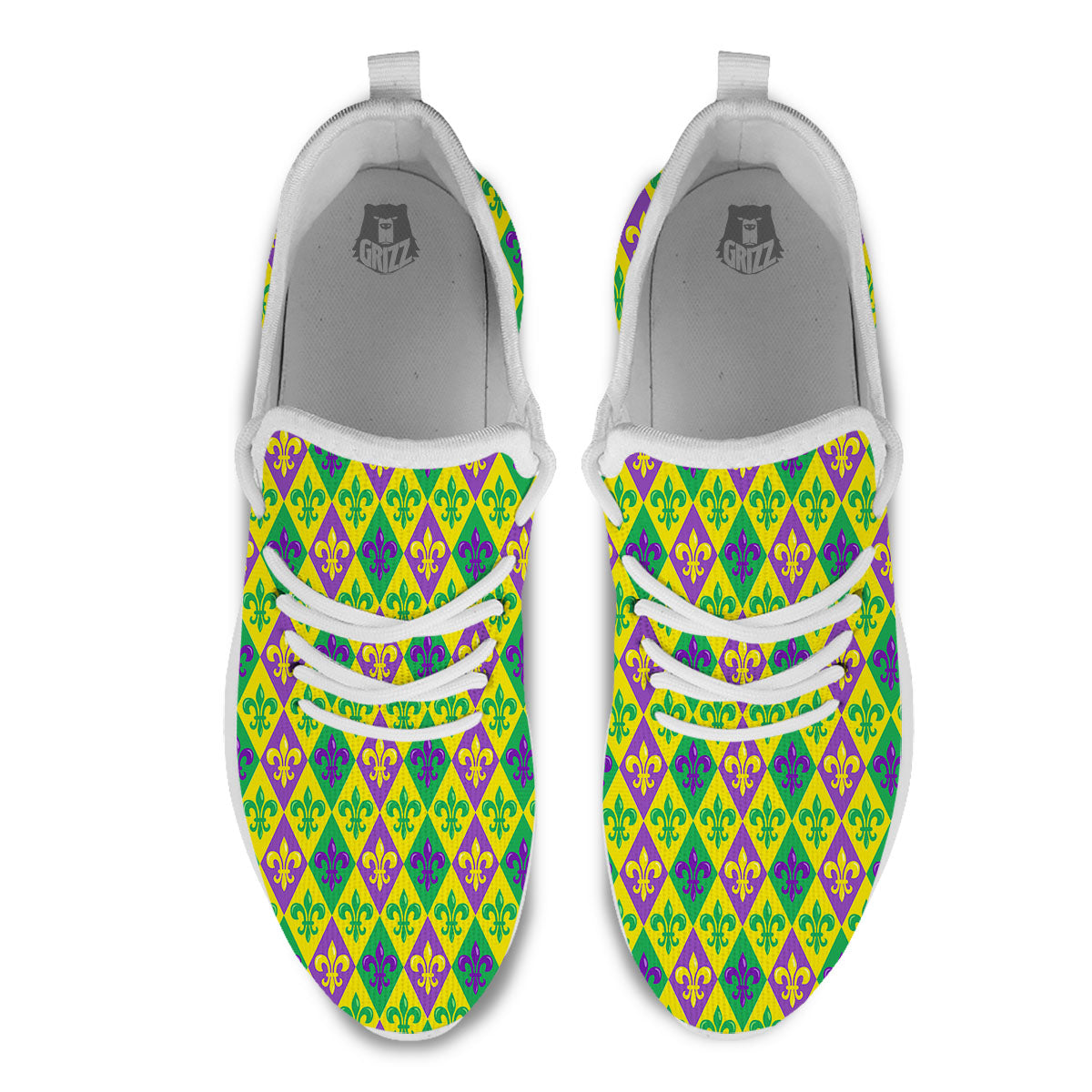 De Lis Mardi Gras Print Pattern White Athletic Shoes-grizzshop