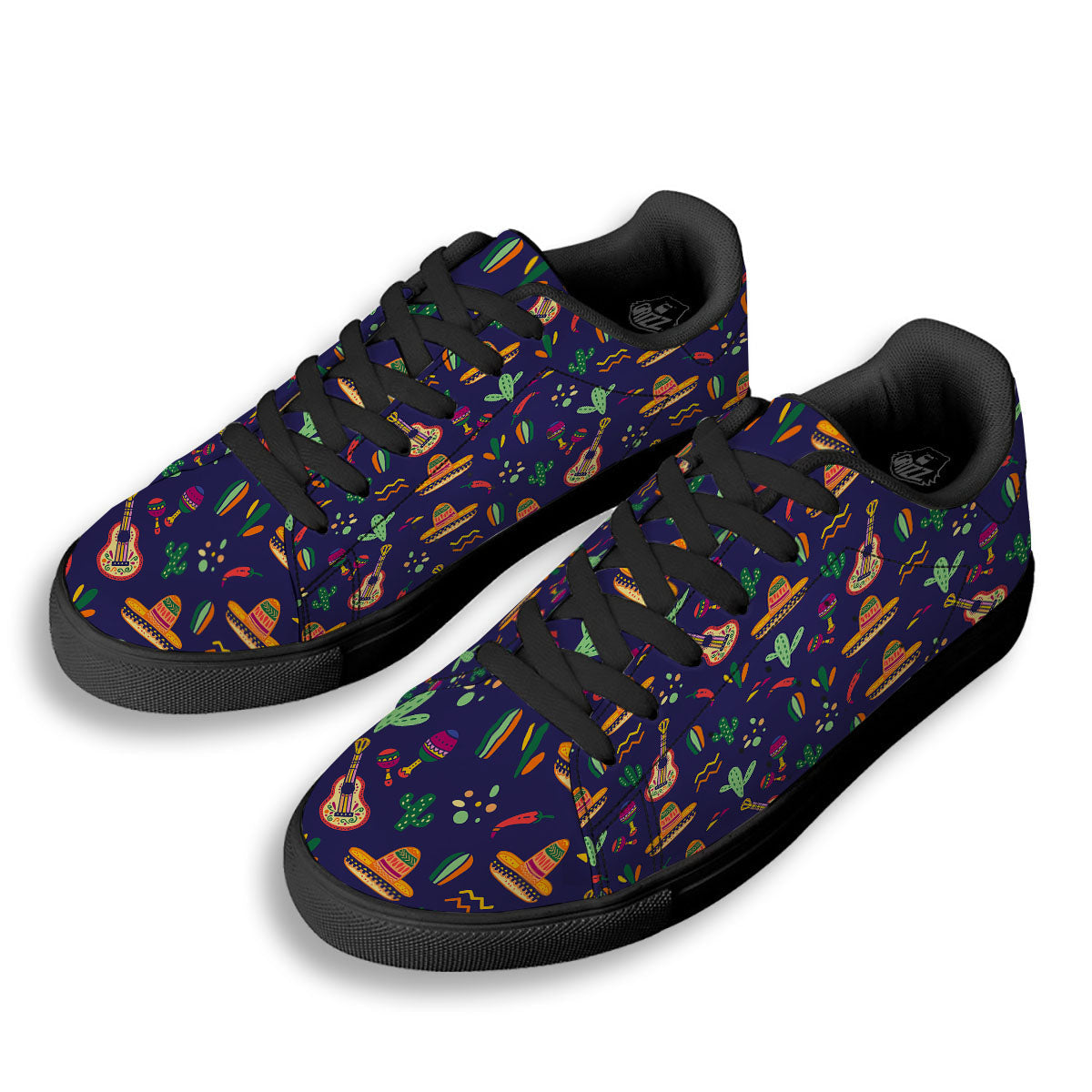 De Mayo Mexico Cinco Print Pattern Black Low Top Sneakers-grizzshop