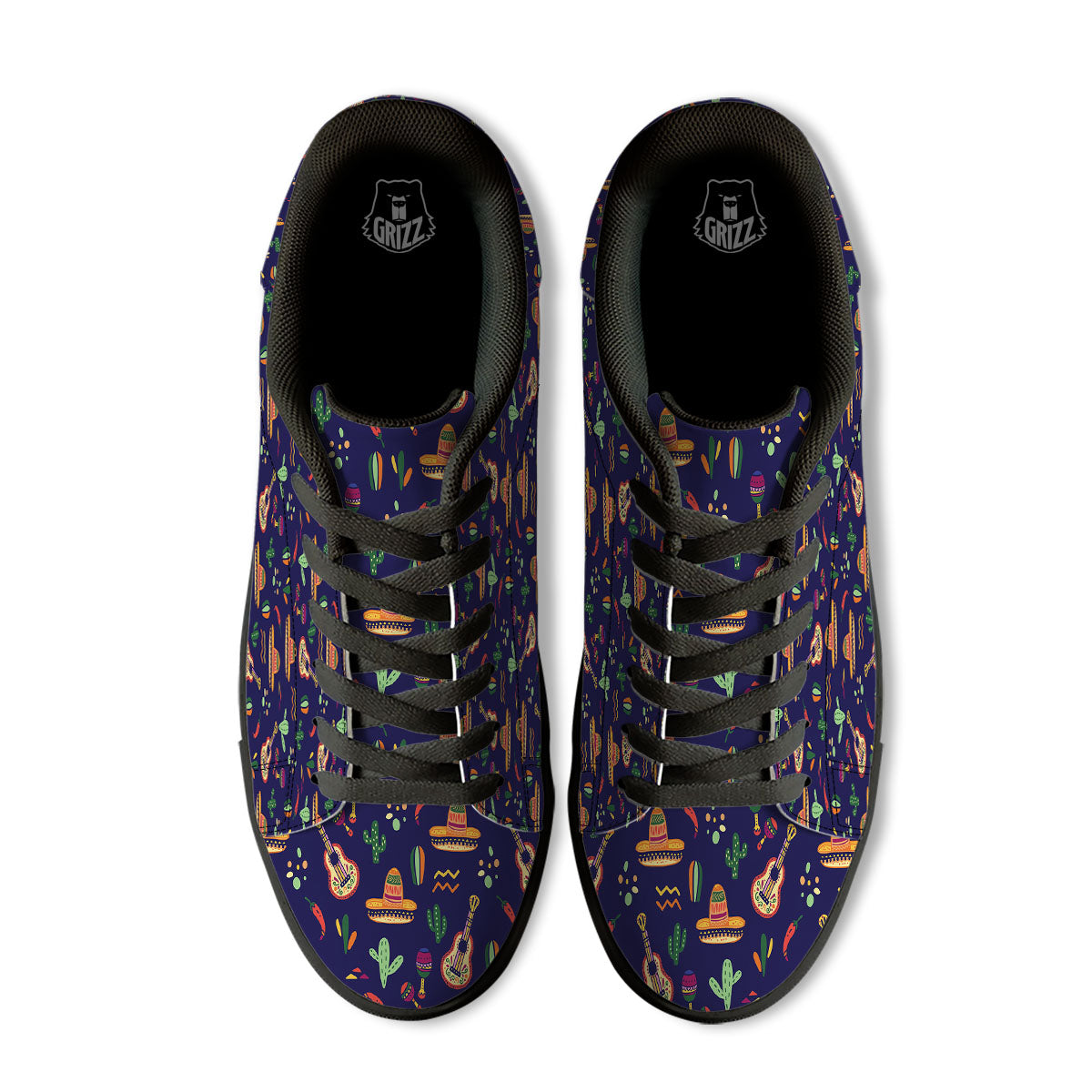 De Mayo Mexico Cinco Print Pattern Black Low Top Sneakers-grizzshop