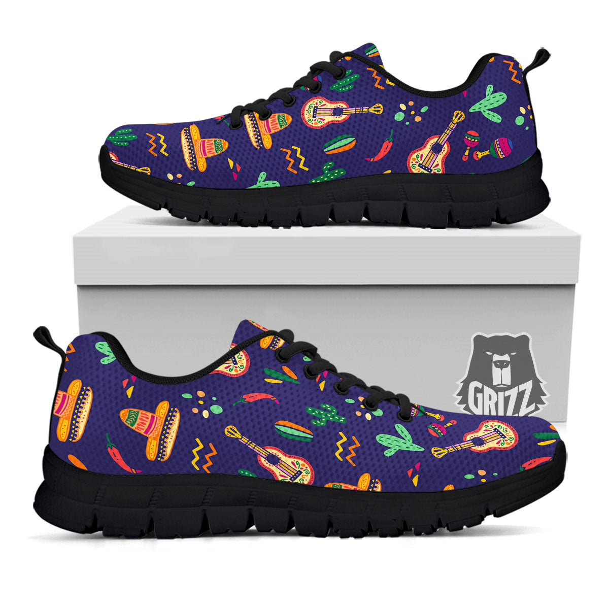 De Mayo Mexico Cinco Print Pattern Black Sneaker-grizzshop