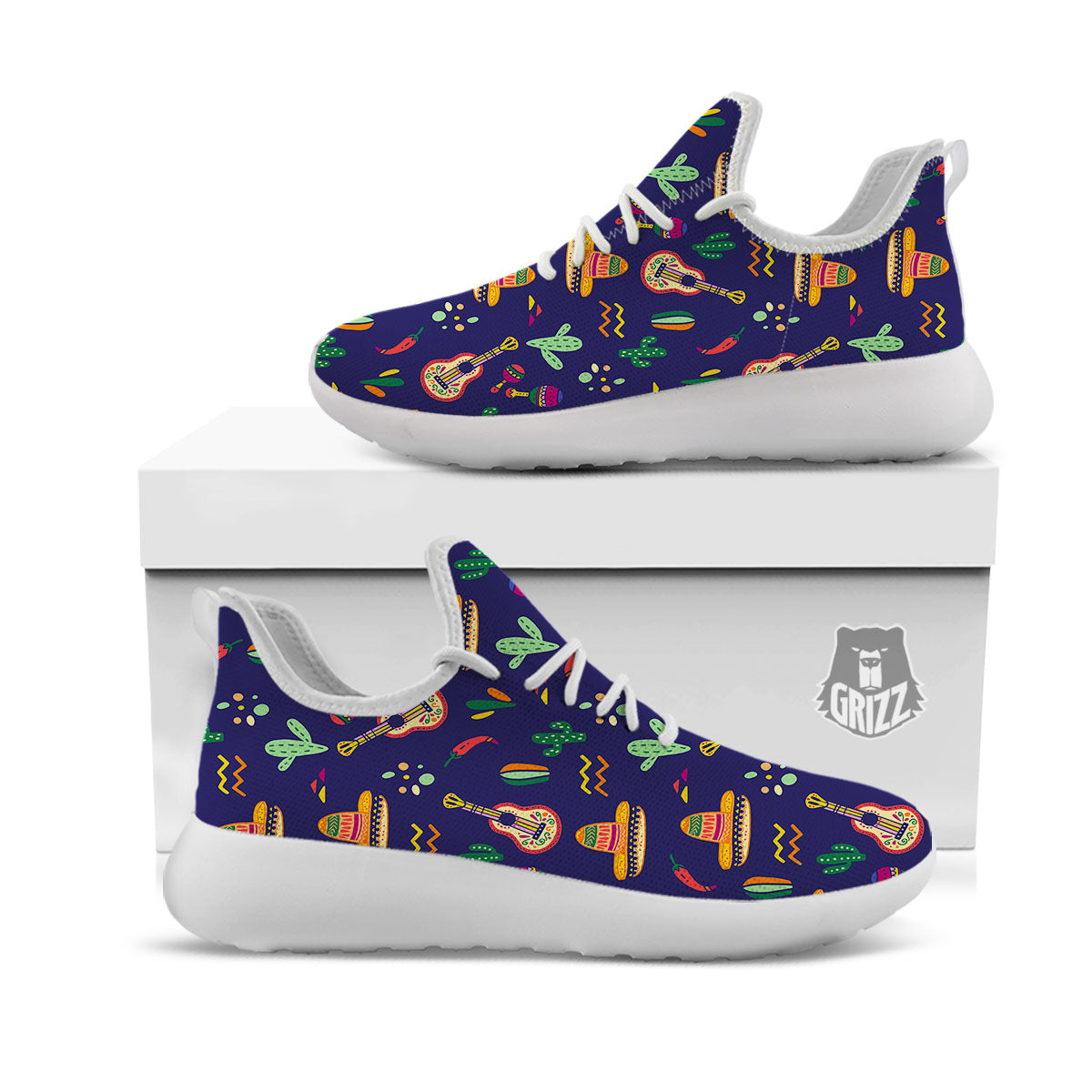 De Mayo Mexico Cinco Print Pattern White Athletic Shoes-grizzshop