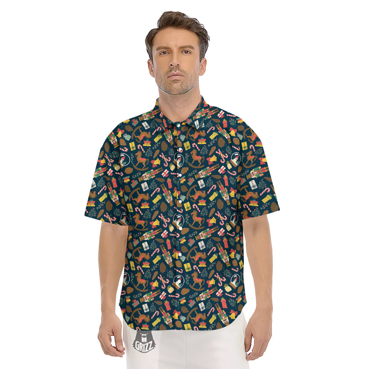 Decorations Christmas Print Pattern Men's Short Sleeve Shirts-grizzshop