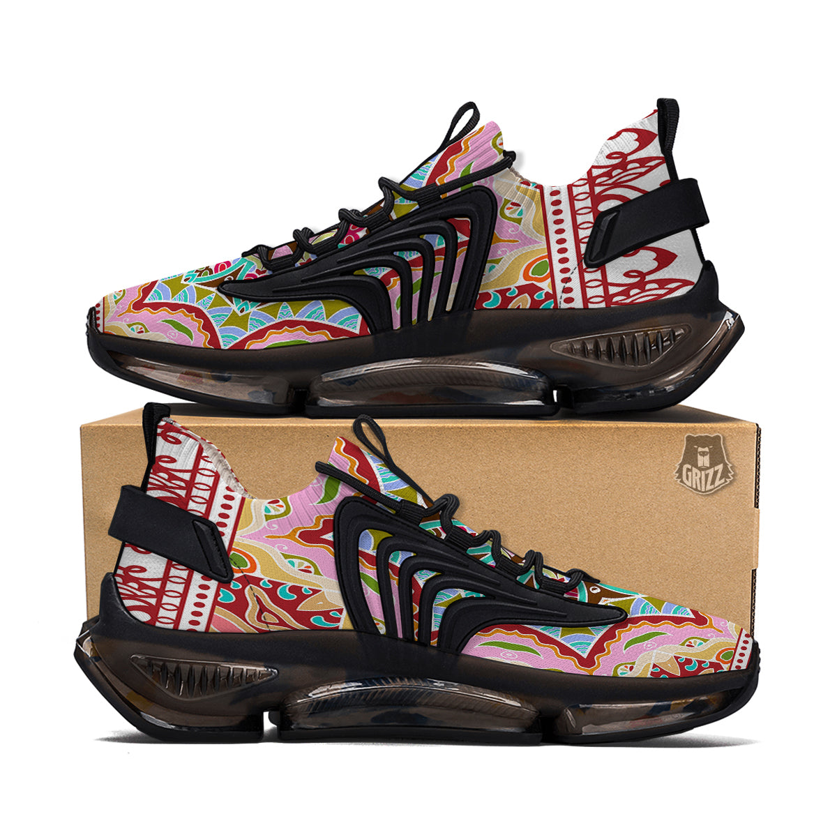 Decorative Colorful Ornament Tribal Ethnic Print Black Gym Shoes-grizzshop