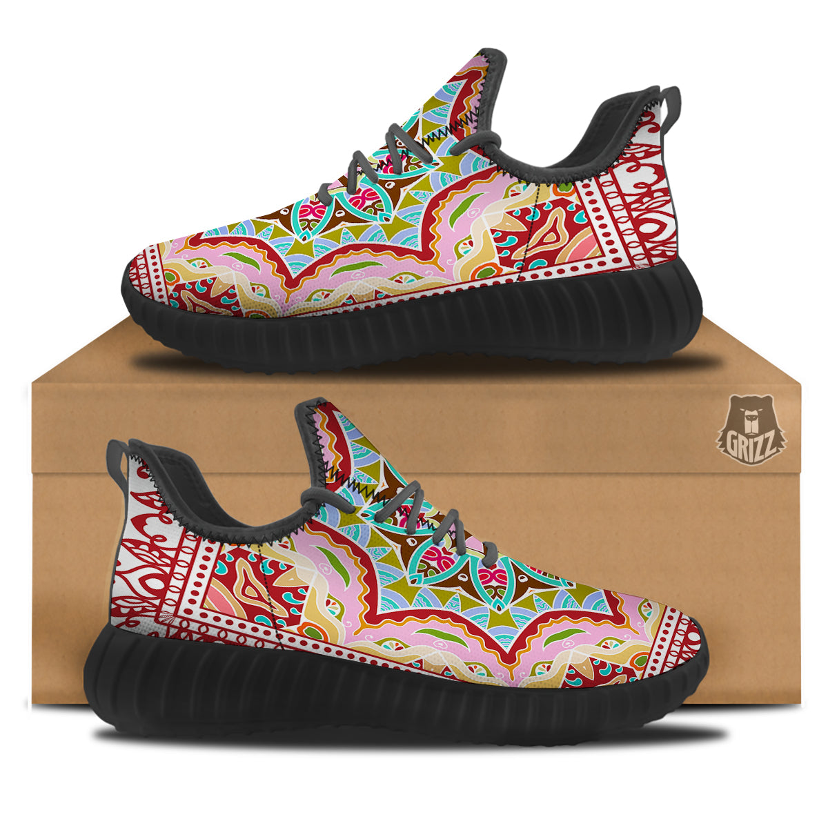 Decorative Colorful Ornament Tribal Ethnic Print Black Walking Shoes-grizzshop