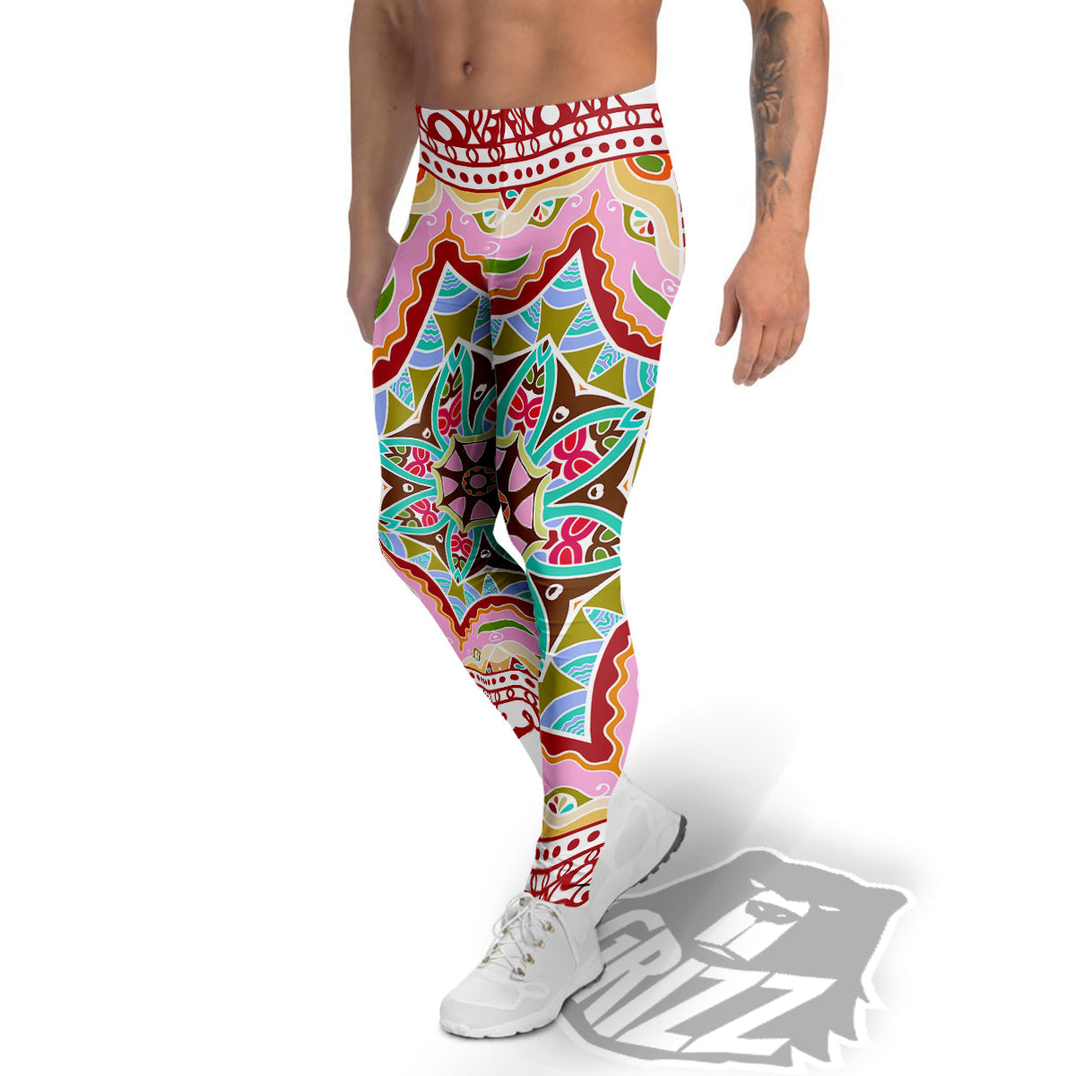 Decorative Colorful Ornament Tribal Ethnic Print Men's Leggings-grizzshop