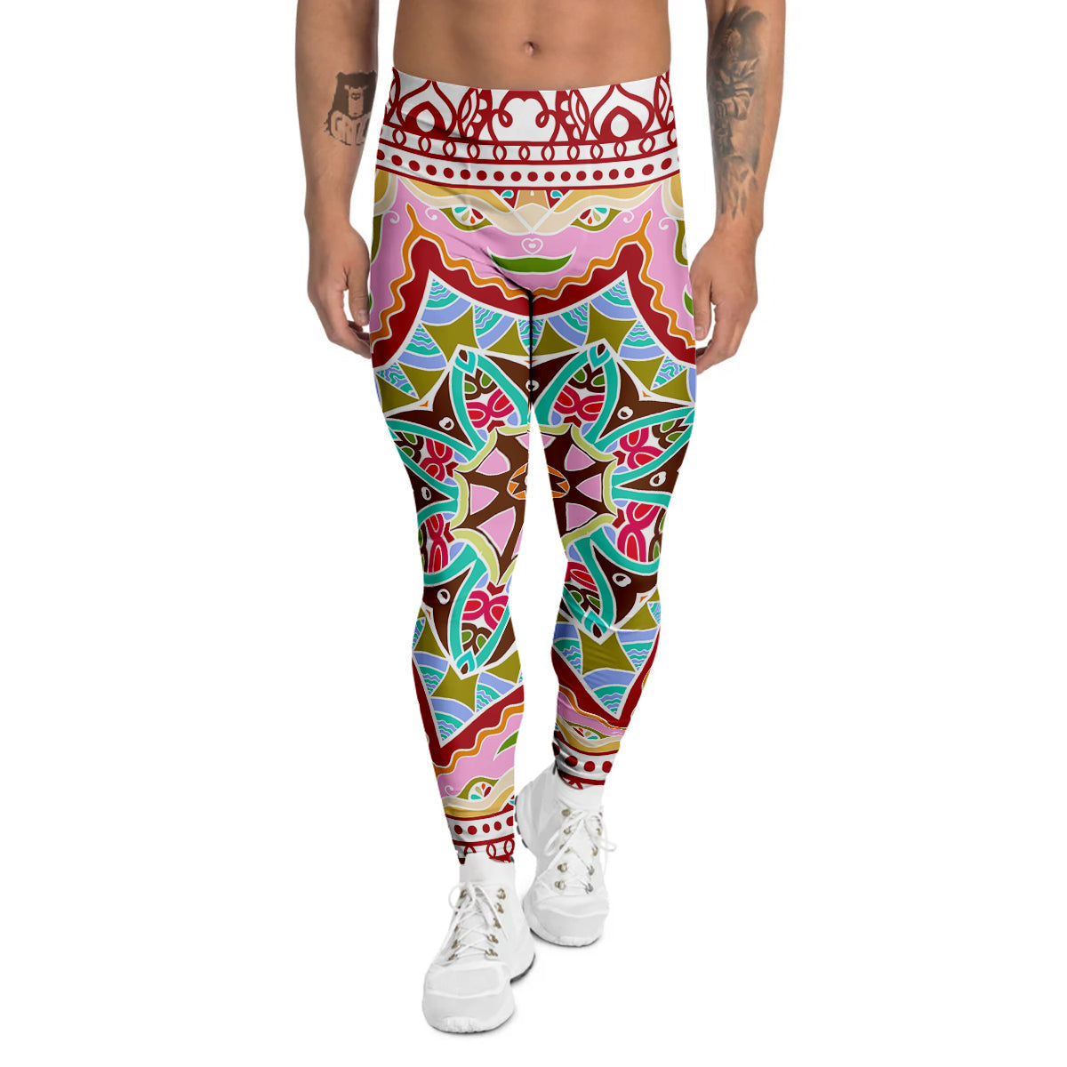 Decorative Colorful Ornament Tribal Ethnic Print Men's Leggings-grizzshop
