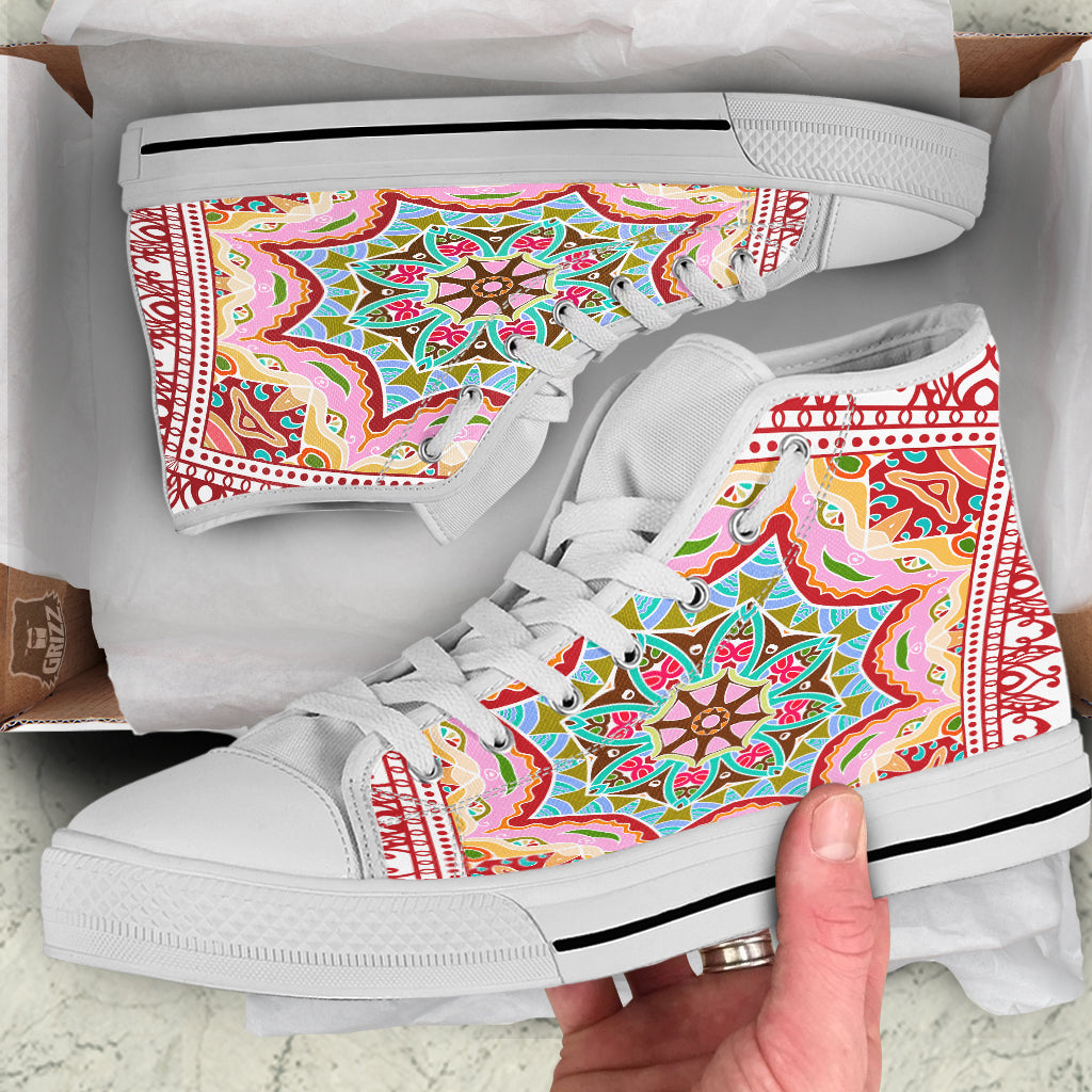Decorative Colorful Ornament Tribal Ethnic Print White High Top Shoes-grizzshop