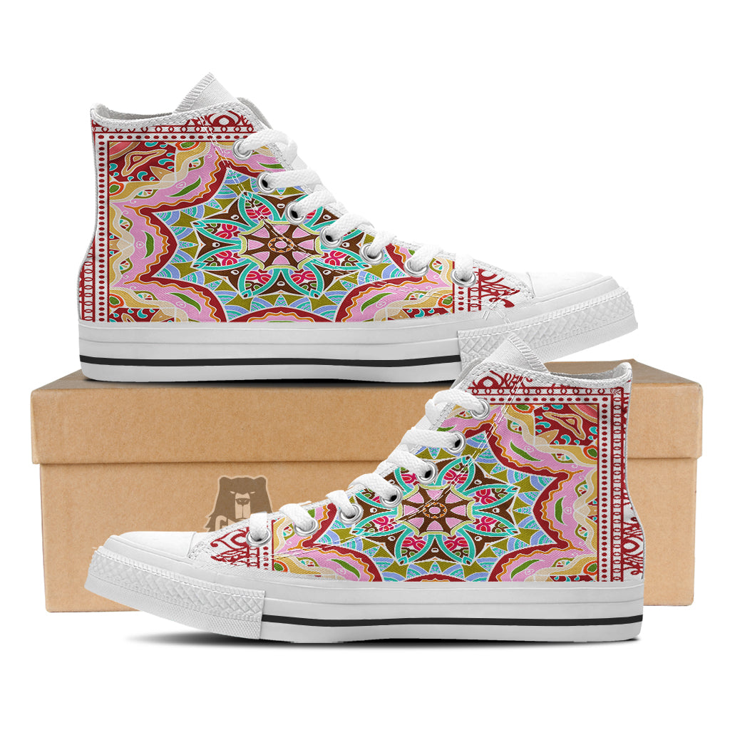 Decorative Colorful Ornament Tribal Ethnic Print White High Top Shoes-grizzshop