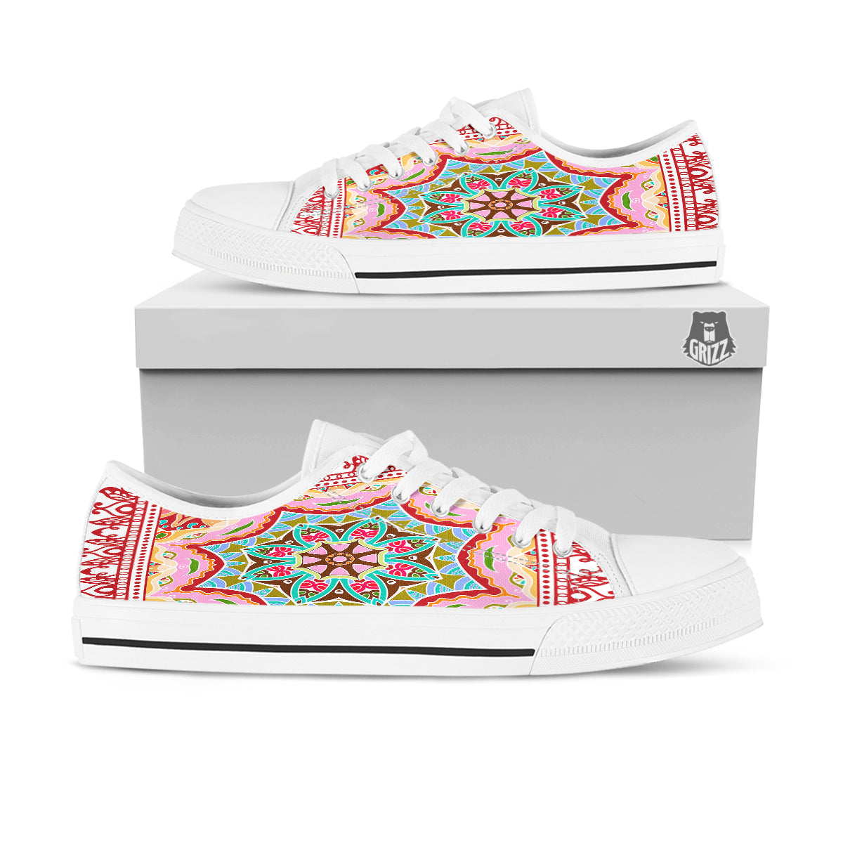 Decorative Colorful Ornament Tribal Ethnic Print White Low Top Shoes-grizzshop