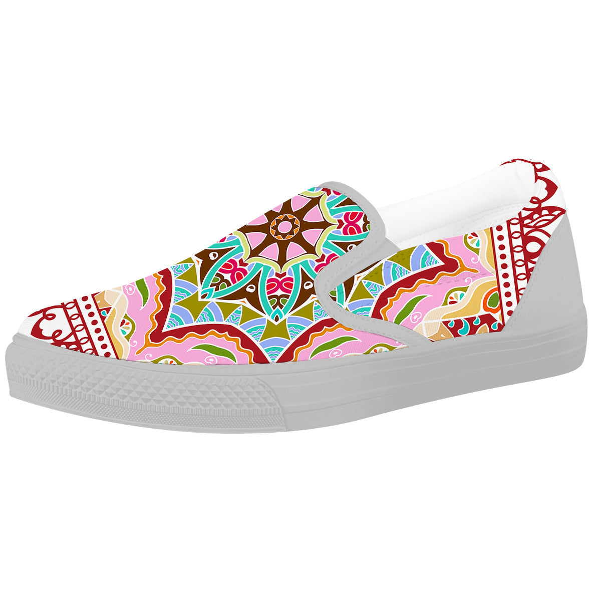 Decorative Colorful Ornament Tribal Ethnic Print White Slip On Shoes-grizzshop