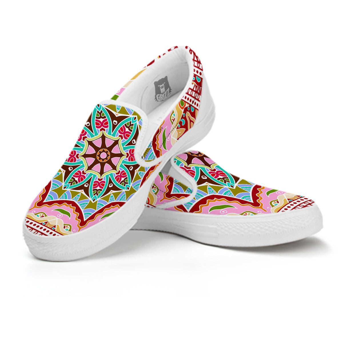 Decorative Colorful Ornament Tribal Ethnic Print White Slip On Shoes-grizzshop