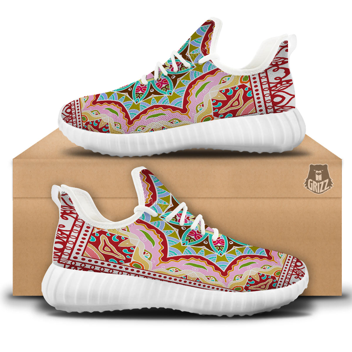 Decorative Colorful Ornament Tribal Ethnic Print White Walking Shoes-grizzshop
