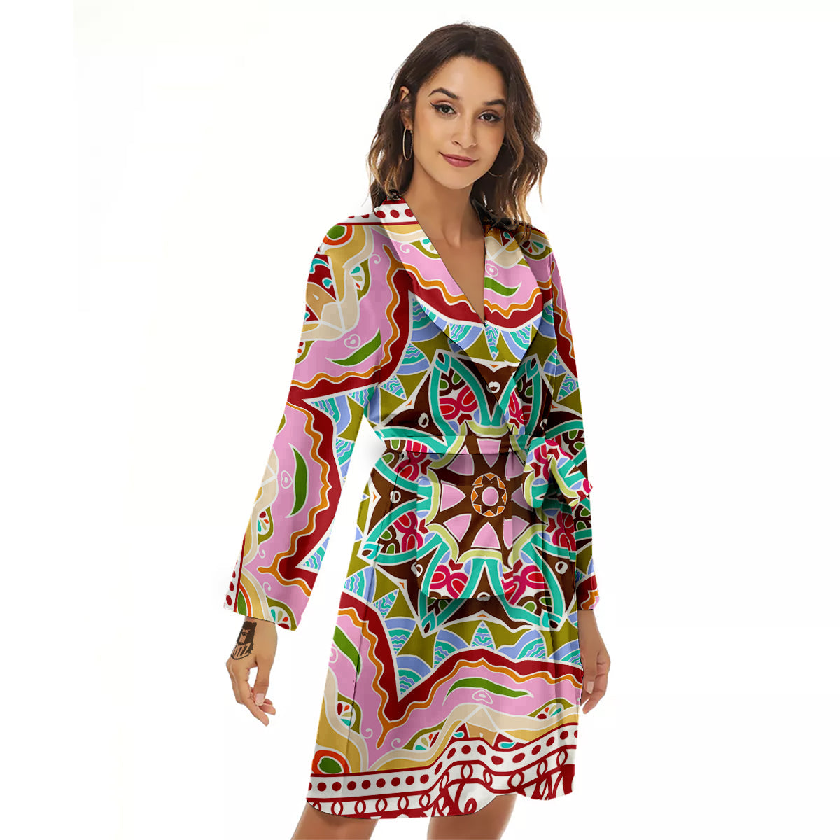Decorative Colorful Ornament Tribal Ethnic Print Women's Robe-grizzshop
