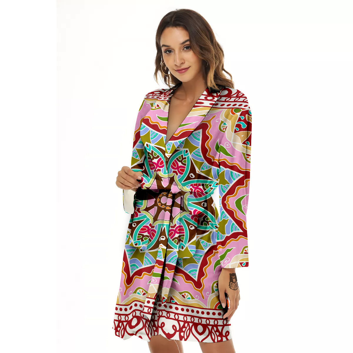 Decorative Colorful Ornament Tribal Ethnic Print Women's Robe-grizzshop